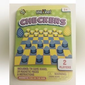 New Magnetic Travel Checkers Tin Game Board24 Magnetic Pieces Travel Set Easter